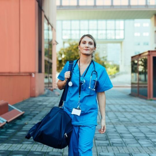 Cinematic footage representation of the daily life of a nurse going to work at the hospital